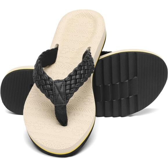 Shoes - Women's Flip Flops with Arch Support - Yoga Mat Cushion Orthotic Thong Sandals